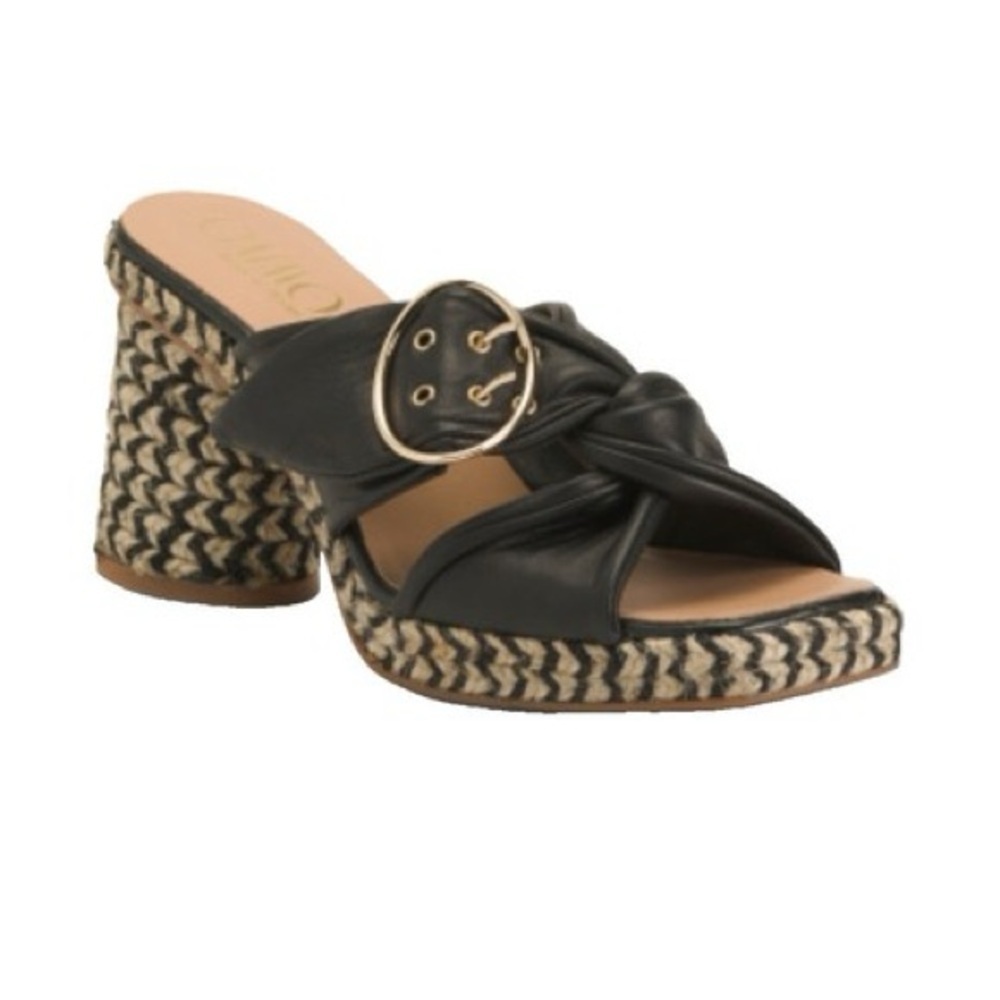 Gaimo Black Jute Wide Heeled Clog with Tubular Heel Size - Picture 4 of 10